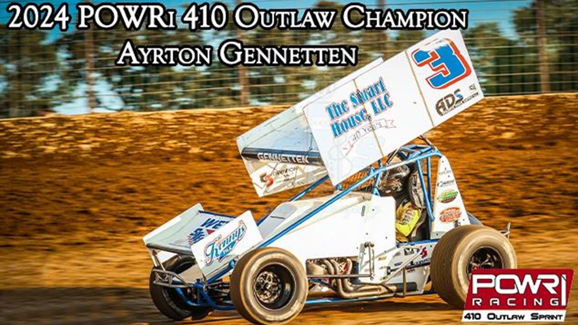 Ayrton Gennetten Repeats as POWRi 410 Outlaw Sprint League Champion