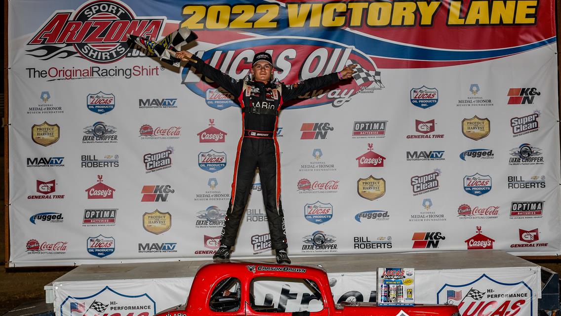 14-year-old Virginia driver Brown wins Legends thriller at Lucas Oil Speedway Midweek Madness