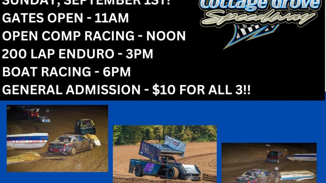 ALL DAY IS SUNDAY FUNDAY AT COTTAGE GROVE SPEEDWAY!!