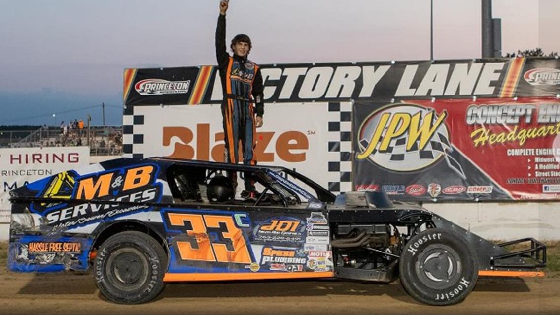 Travis Schulte Wins First Modified Feature Win Friday Night at the Princeton Speedway.