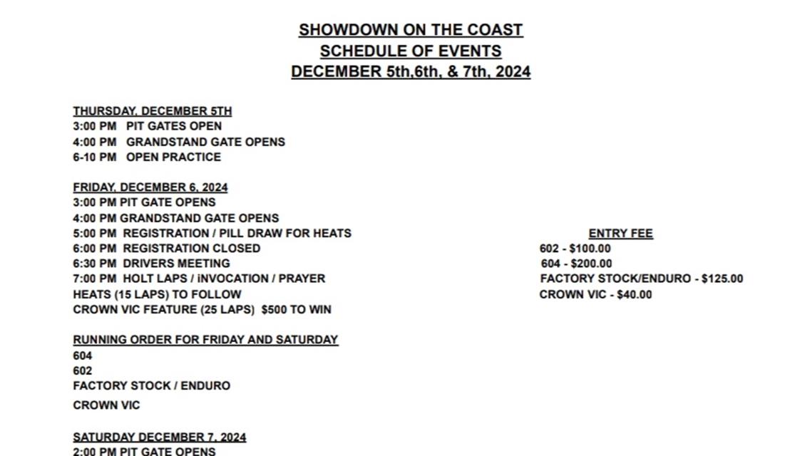 Showdown on the Coast  12/5 - 12-07