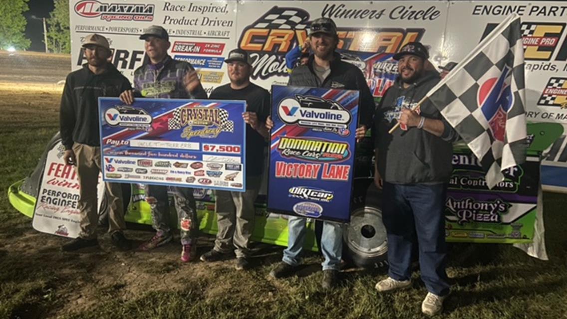 Tyler Erb claimed victory with the Valvoline American Late Model Iron-Man Series at Crystal Motor Speedway on Sunday, May 25.