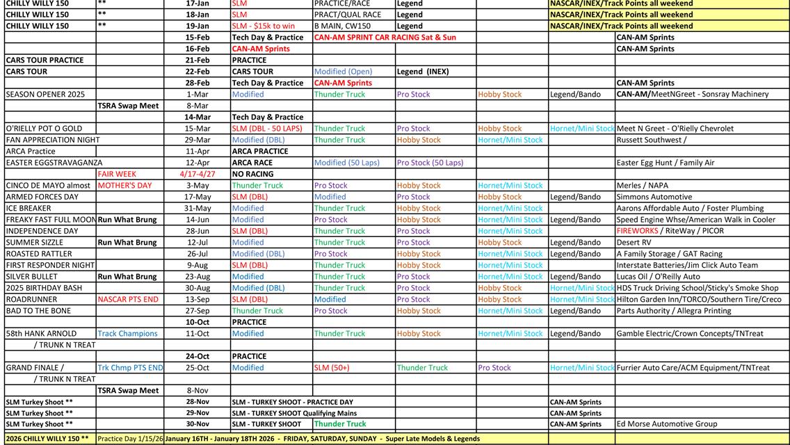 2025 Race Team Schedule Announced!