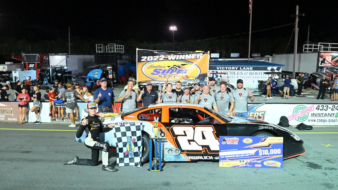 SAWALICH SWEEPS LATE MODEL DOUBLE HEADER WITH BLIZZARD 75 WIN.
