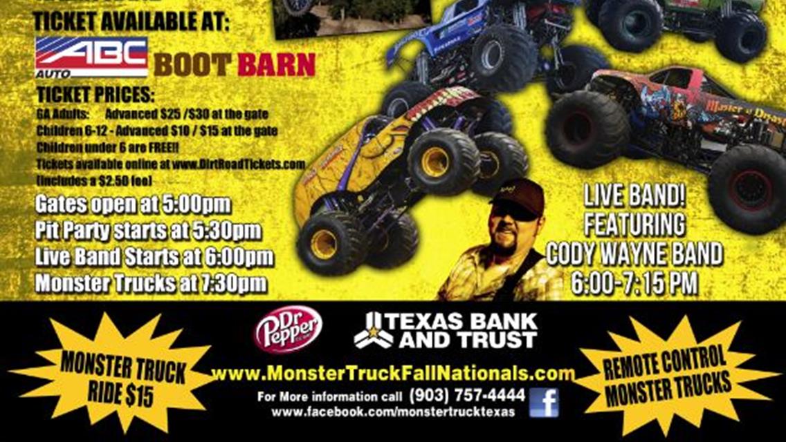 THE MONSTER TRUCKS ARE HERE TONIGHT!!! SAT. SEPT. 9 at LONESTAR SPEEDWAY!