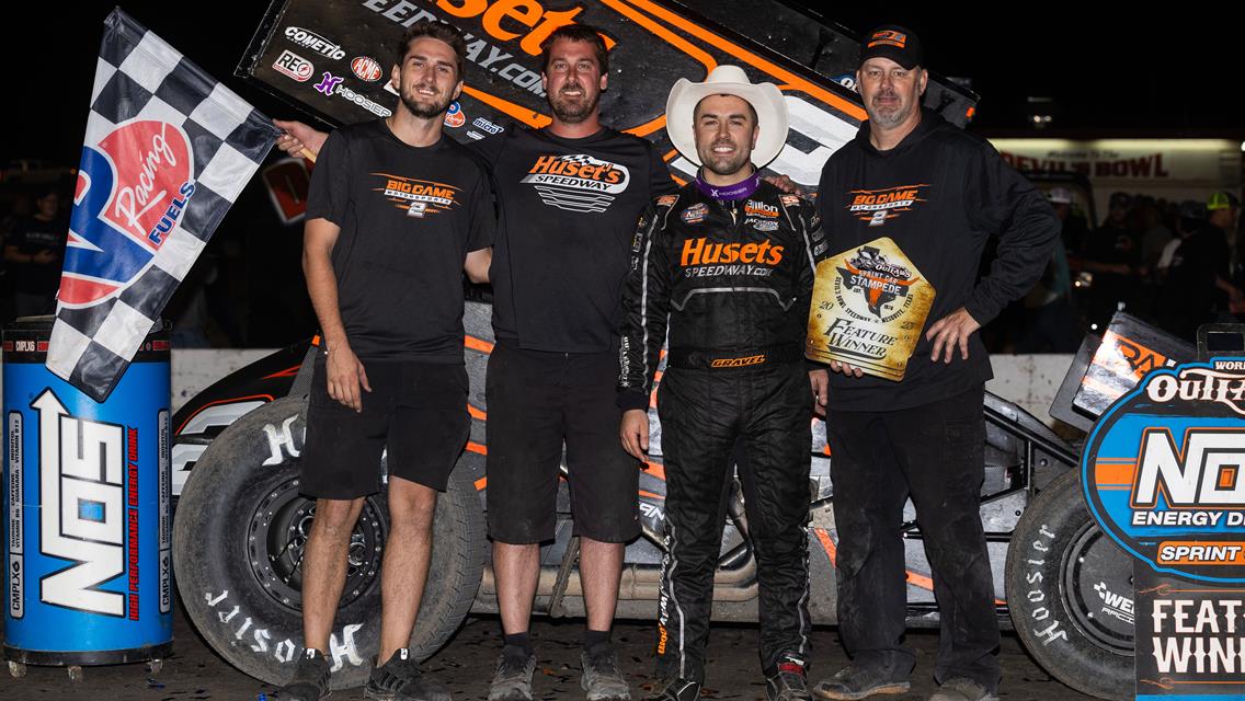 Gravel Guides Big Game Motorsports to Electric World of Outlaws Win With Last-Lap Pass at Devil’s Bowl Speedway