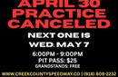 April 30 Practice Canceled