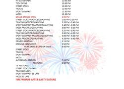 Race Day Schedule for July 5th