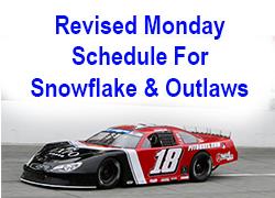 Monday Schedule Update; stands open 10am; Racing at 1pm