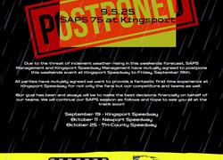Kingsport Speedway Postponed