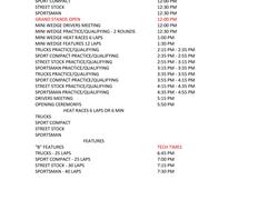 July 19th Race Day Schedule