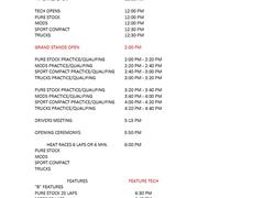 Race Day Itinerary for May 31st