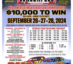 $10,000 to win/$800 to start - SCHOENFELD HEADERS IMCA STOCK CAR