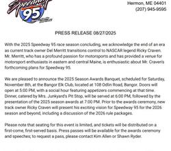 Track Plans will be announced at the Banquet