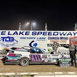 Simon Wahlstrom Wins First Rice Lake Speedway Modified Checkered,