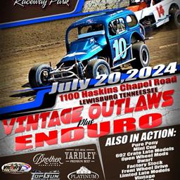 This Saturday, July 20th we are back racing featuring Vintage Outlaws &amp; ENDURO!