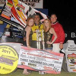 Johnny Herrera enjoys Lucas Oil ASCS presented by K&amp;amp;N Filters National victory lane after topping Friday night&amp;#39;s Loren Woodke Memorial feature event to kick off the 33rd Annual Jackson Nationals in Jackson, MN. (Rob Kocak photo)