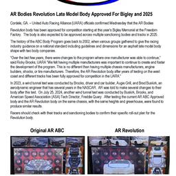 AR Bodies Revolution Late Model Body Approved For Bigley and 2025