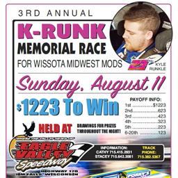 August 11, 3RD ANNUAL K-RUNK MEMORIAL $1,223 to-win