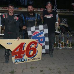 Josh Bussino wins the overall twin 23’s (total 46) in the LaValley Building Supply Dirt Stocks Lucas Wheeler wins on the last lap in the Wells River C