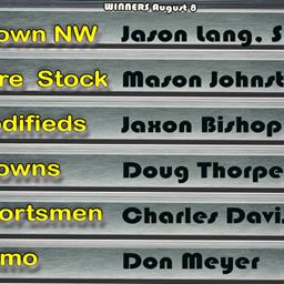 Johnston Wins 6th Straight Pure Stock race, Jaxon Bishop Takes Mod 50, Thorpe in Crowns, Davis wins Sportsmen; Don Meyer Wins Demo Derby..