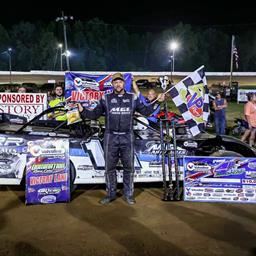 Jason Jameson claimed a $10,000 Valvoline American Late Model Iron-Man Series payday in the 4B4EVER 40 at Mudlick Valley Raceway on Thursday, July 3. (Michael Boggs Photography)
