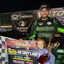 MASON ZEIGLER CHARGES FROM 12TH TO WIN NIGHT 1 OF THE “BILL HENDREN MEMOIRIAL”PRESENTED BY RD HOLDER OIL CO AT PITTSBURGH FOR HIS 1ST CAREER HOVIS RUS