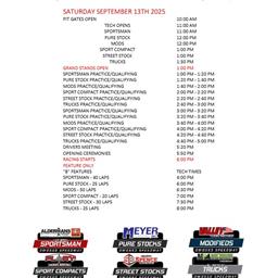 September 13th Race Day Schedule