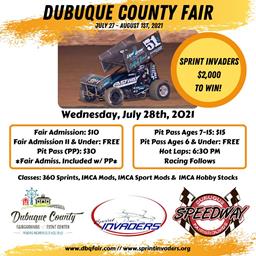 Dubuque County Fair Wednesday for Sprint Invaders!