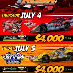 WEST VIRGINIA DOUBLEHEADER FOR HOVIS RUSH LATE MODEL FLYNN&#39;S TIRE/GUNTER&#39;S HONEY TOUR WITH TYLER COUNTY THURSDAY &amp; OHIO VALLEY FRIDAY PRESENTED BY POS