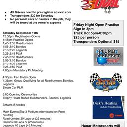 September 10-11 Race Schedule