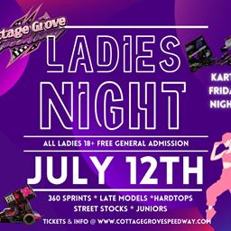 ALL LADIES 18+ FREE IN THE STANDS THIS SATURDAY NIGHT AT COTTAGE GROVE SPEEDWAY!