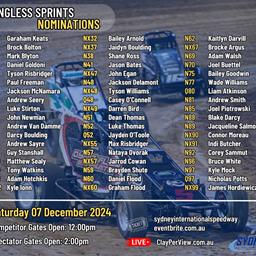 Wingless Sprints Nominations - Saturday 7 December 2024