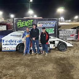 Ken Schrader raced to the $2,036 victory at Springfield Raceway on March 1.