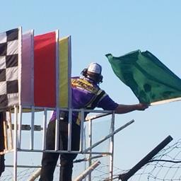 Nathan Peterson waves the green for the field at Park Jefferson Speedway&amp;#39;s South Dakota Sprint Car Nationals.
