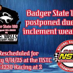 BADGER STATE 100 POSTPONED UNTIL SEPT 14TH DUE TO WEATHER