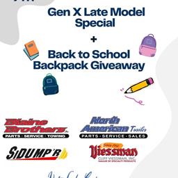 This Friday, August 9th-Gen X Late Model Special $1,000 to WIN + Back to School Giveaway