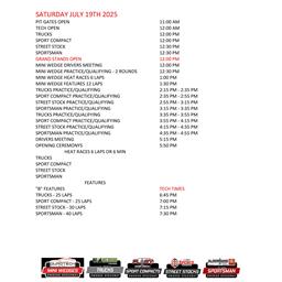 July 19th Race Day Schedule