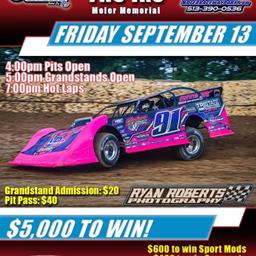 Ike Moler Memorial Goes Next for the Valvoline American Late Model Iron-Man Series Fueled by VP Racing Fuels at MRP Raceway Park Friday September 13