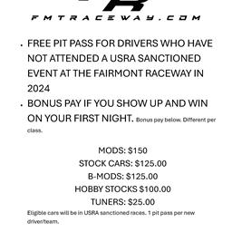 FREE PIT PASS AND BONUS PAY