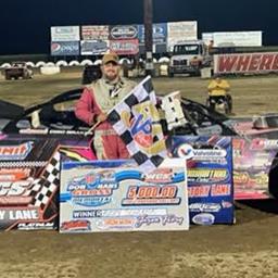 Rusty Schlenk in victory lane at Wayne County Speedway after securing the Valvoline American Late Model Iron-Man Series fueled by VP weekend sweep on Saturday at Wayne County Speedway. (Nate Scharver Race Photos)
