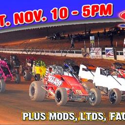 >>PLEASE SHARE! *EARLIER START TIMES of 5:00PM* for the SEASON CHAMPS at LONESTAR!  **THIS SAT. 11/10: PITS 2pm, STANDS 4pm, RACER DRAW CUTOFF 4:30pm!