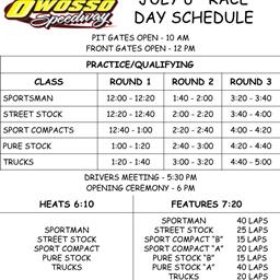 Race Day Itinerary for July 6th