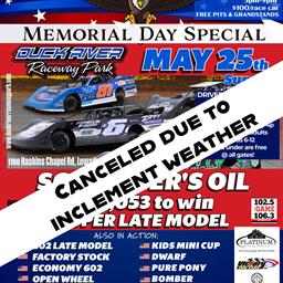 Memorial Day Special canceled due to severe weather at or near the track at race time