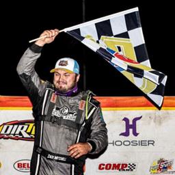 Zack Mitchell in victory lane in Saturday&amp;#39;s Birthday Race at Oakshade Raceway.