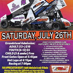 FAN APPRECIATION NIGHT PRESENTED BY A1 IRON - SAT, JULY 26TH