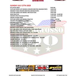 SUNDAY JULY 27TH RACE DAY SCHEDULE (Saturday has been postponed)