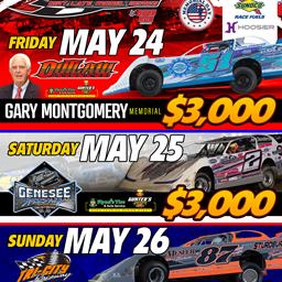 TRIPLEHEADER WEEKEND FOR HOVIS RUSH LATE MODEL FLYNN&#39;S TIRE/GUNTER&#39;S HONEY TOUR; FRIDAY AT OUTLAW FOR &quot;GARY MONTGOMERY MEMORIAL&quot; FOLLOWED BY GENESEE O