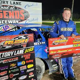 LOGAN ROBERSON WITHSTANDS CHALLENGES FROM JEREMY WONDERLING TO WIN THE 1ST EVER HOVIS RUSH LATE MODEL FLYNN’S TIRE TOUR RACE AT LAND OF LEGENDS