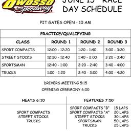 Race Day Itinerary for June 15th